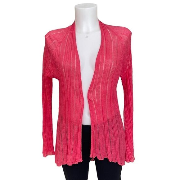 EILEEN FISHER Pink LINEN/‎ SILK See thru open front knit cardigan size small - Picture 1 of 11